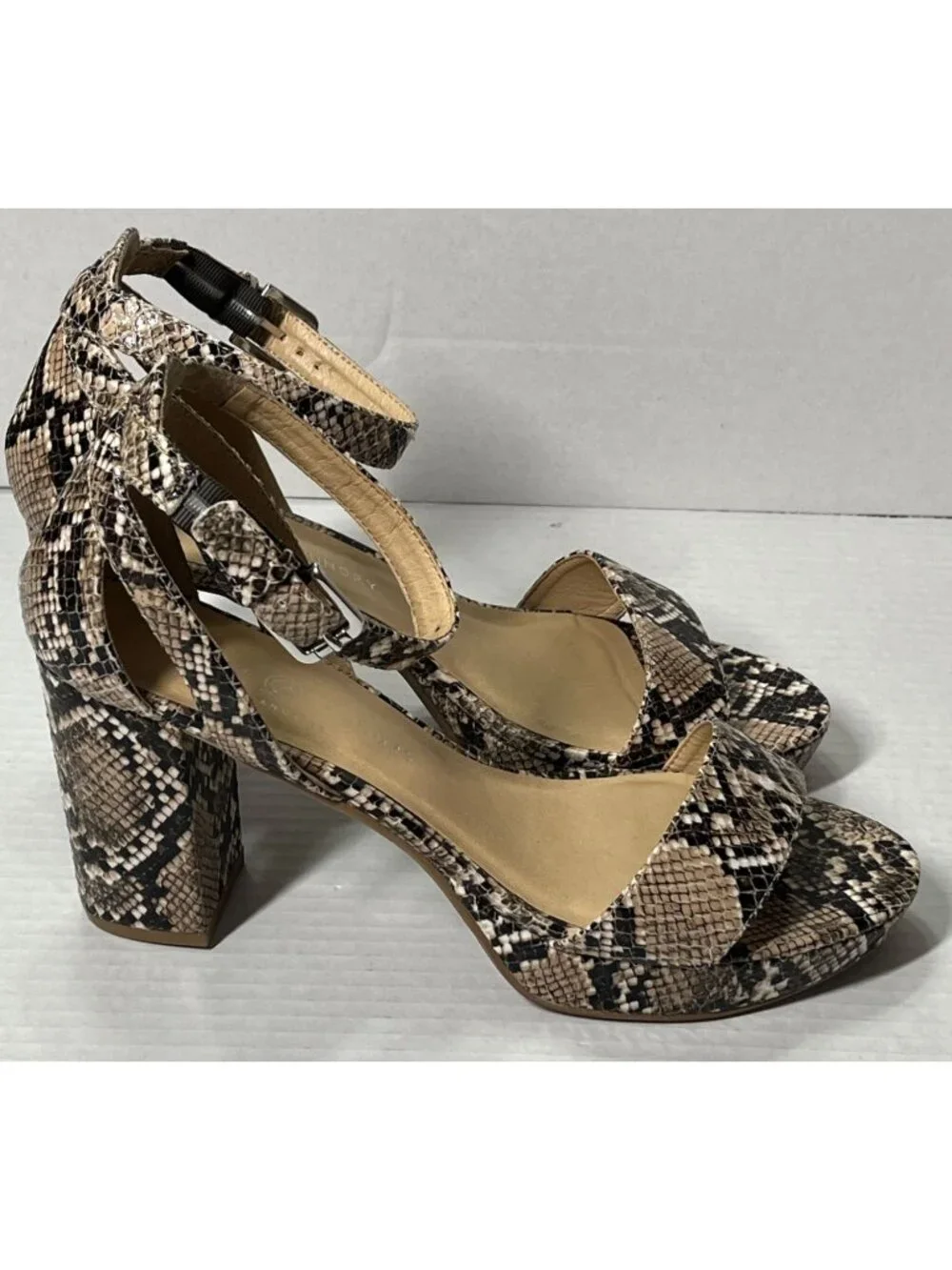 Chinese Laundry Women's Size 10 Snakeskin Print Ankle Strap High Heel Sandals